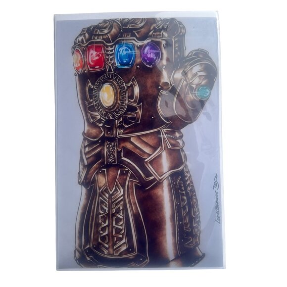 The Infinity Gauntlet Print from an Original Wood Burning by Legal Burning - Picture 1 of 4